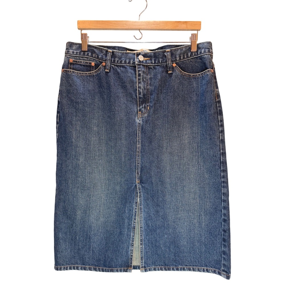 Y2K Gap Denim Skirt Women 14‎ Blue Midi Front Slit Vintage